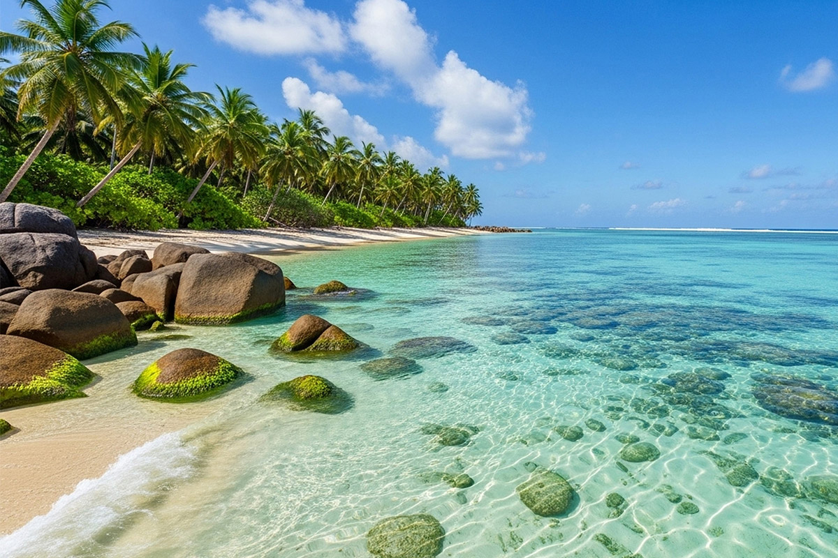 Der Strand Anse Source d’Argent auf den Seychellen. Weltbekannt durch seine einzigartigen Felsformationen und das glasklare türkisblaue Meer.